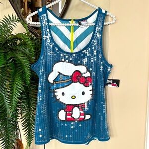 Brand New Hello Kitty Sanrio Nautical Sailor Sequin Tank Top Back Neon Zipper
